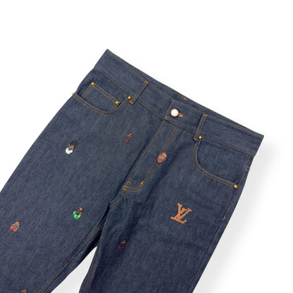 LOUIS VUITTON EMBROIDERED BOOTCUT DENIM TROUSERS INDIGO BLUE W30” | Small, Blue