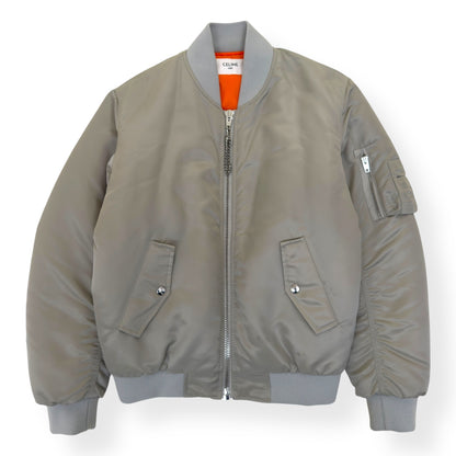 CELINE LOGO-PRINT CHAIN-EMBELLISHED SHELL BOMBER JACKET GREY / BLACK 44 / XXS | XS, Black