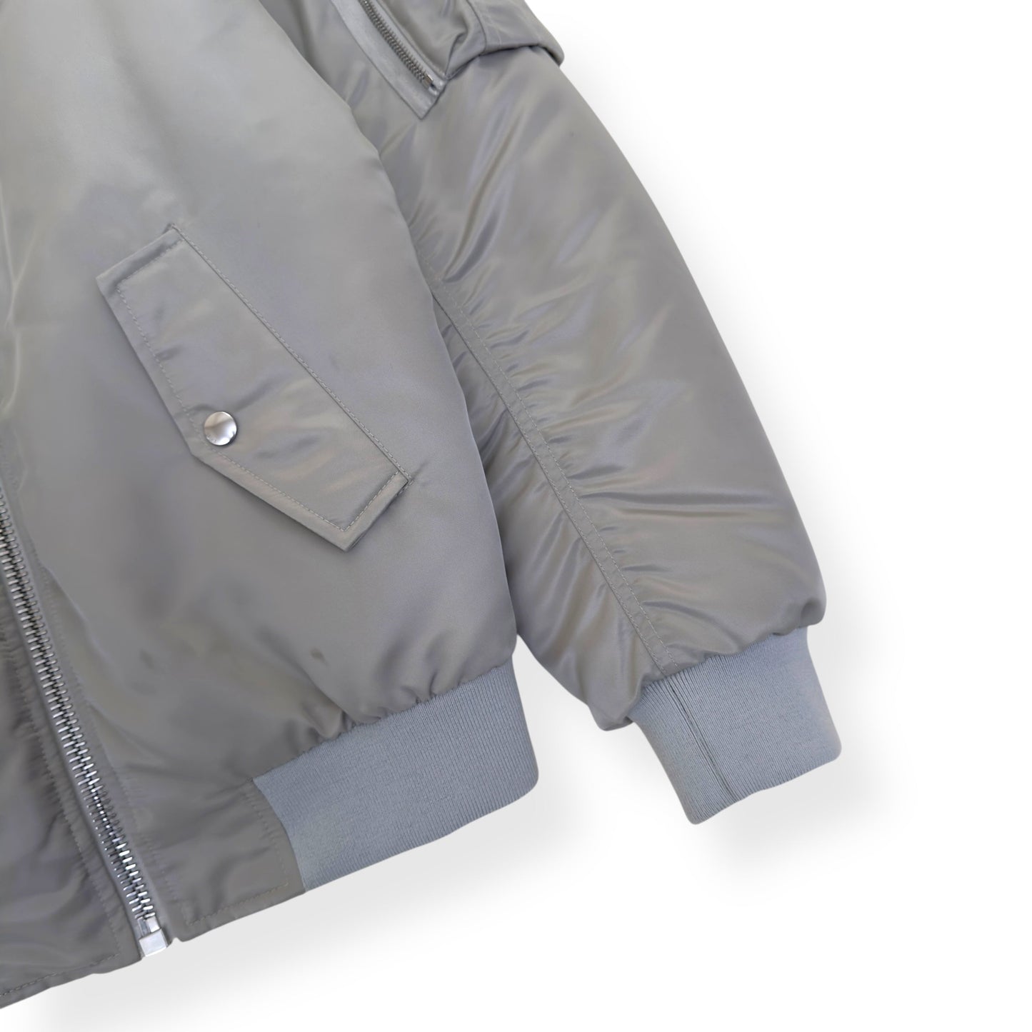 CELINE LOGO-PRINT CHAIN-EMBELLISHED SHELL BOMBER JACKET GREY / BLACK 44 / XXS | XS, Black