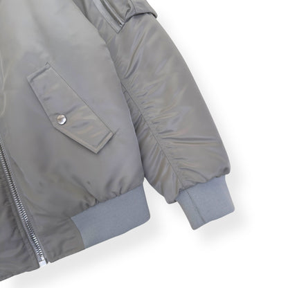 CELINE LOGO-PRINT CHAIN-EMBELLISHED SHELL BOMBER JACKET GREY / BLACK 44 / XXS | XS, Black