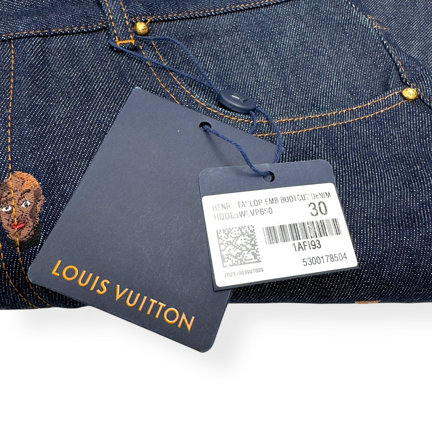 LOUIS VUITTON EMBROIDERED BOOTCUT DENIM TROUSERS INDIGO BLUE W30” | Small, Blue