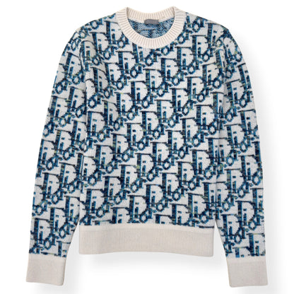 DIOR OBLIQUE VIRGIN WOOL JACQUARD SWEATER BLUE / WHITE XXL | XXL, Blue