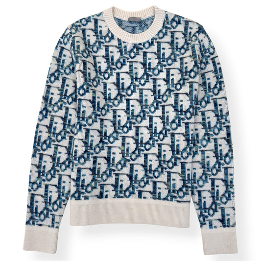 DIOR OBLIQUE VIRGIN WOOL JACQUARD SWEATER BLUE / WHITE XXL | XXL, Blue