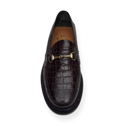 BLACKSTOCK & WEBER THE MASON HORSE BIT LOAFER WALNUT CROC  US6 / UK5 | UK 5, Black