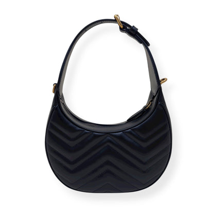 GUCCI CHEVRON LEATHER GG MARMONT HALF-MOON BAG BLACK MINI | O/S, Black