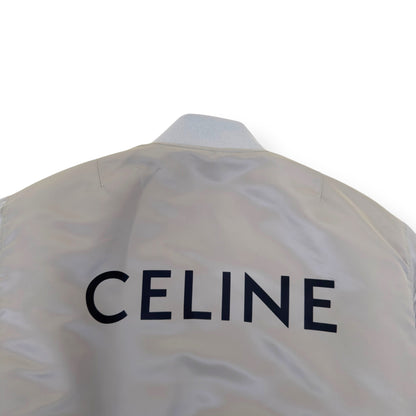 CELINE LOGO-PRINT CHAIN-EMBELLISHED SHELL BOMBER JACKET GREY / BLACK 44 / XXS | XS, Black