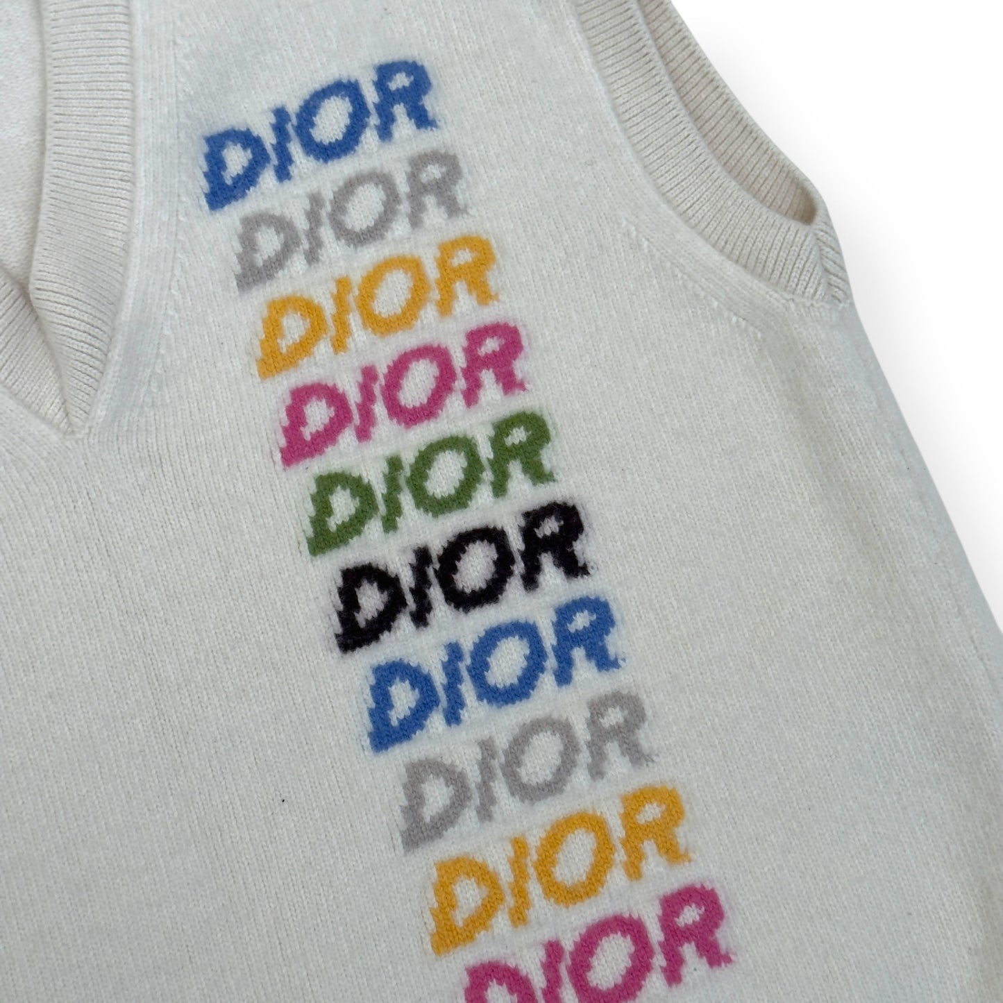 DIOR LOGO-KNIT WOOL VEST CREAM / MULTICOLOURED XL | XL, Cream