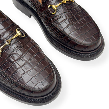 BLACKSTOCK & WEBER THE MASON HORSE BIT LOAFER WALNUT CROC  US6 / UK5 | UK 5, Black