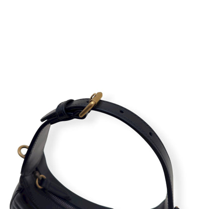GUCCI CHEVRON LEATHER GG MARMONT HALF-MOON BAG BLACK MINI | O/S, Black