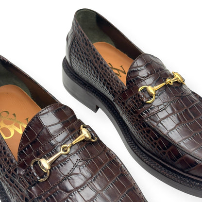BLACKSTOCK & WEBER THE MASON HORSE BIT LOAFER WALNUT CROC  US6 / UK5 | UK 5, Black