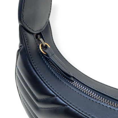 GUCCI CHEVRON LEATHER GG MARMONT HALF-MOON BAG BLACK MINI | O/S, Black