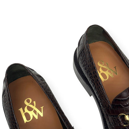 BLACKSTOCK & WEBER THE MASON HORSE BIT LOAFER WALNUT CROC  US6 / UK5 | UK 5, Black