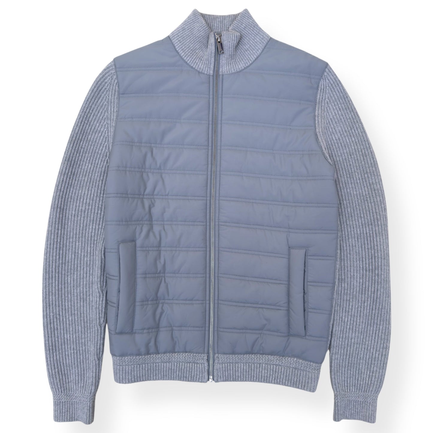 REISS TRAINER HYBRID QUILTED / RIBBED ZIP-THROUGH JACKET GREY S | Small, Grey
