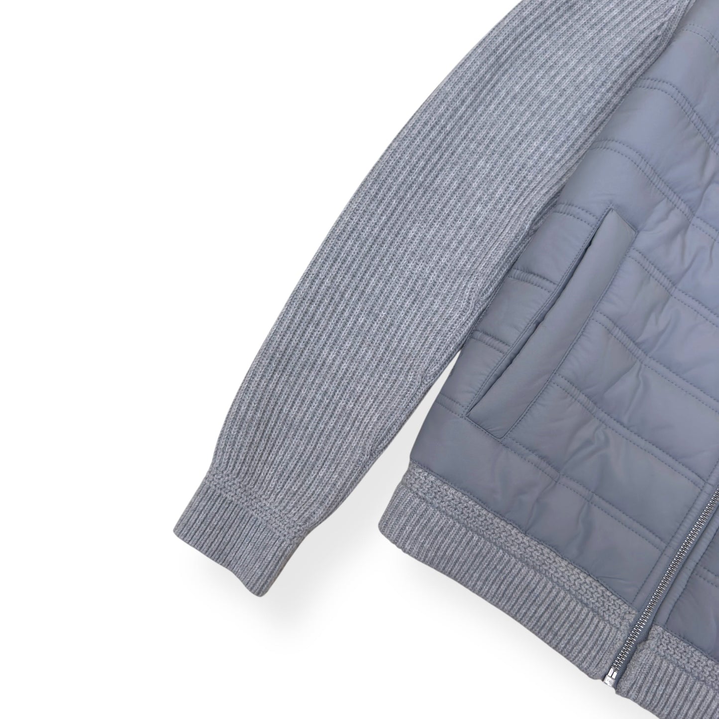 REISS TRAINER HYBRID QUILTED / RIBBED ZIP-THROUGH JACKET GREY S | Small, Grey