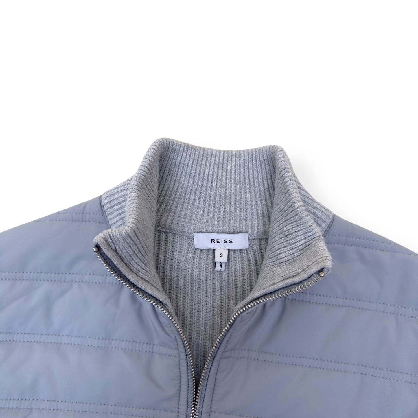 REISS TRAINER HYBRID QUILTED / RIBBED ZIP-THROUGH JACKET GREY S | Small, Grey