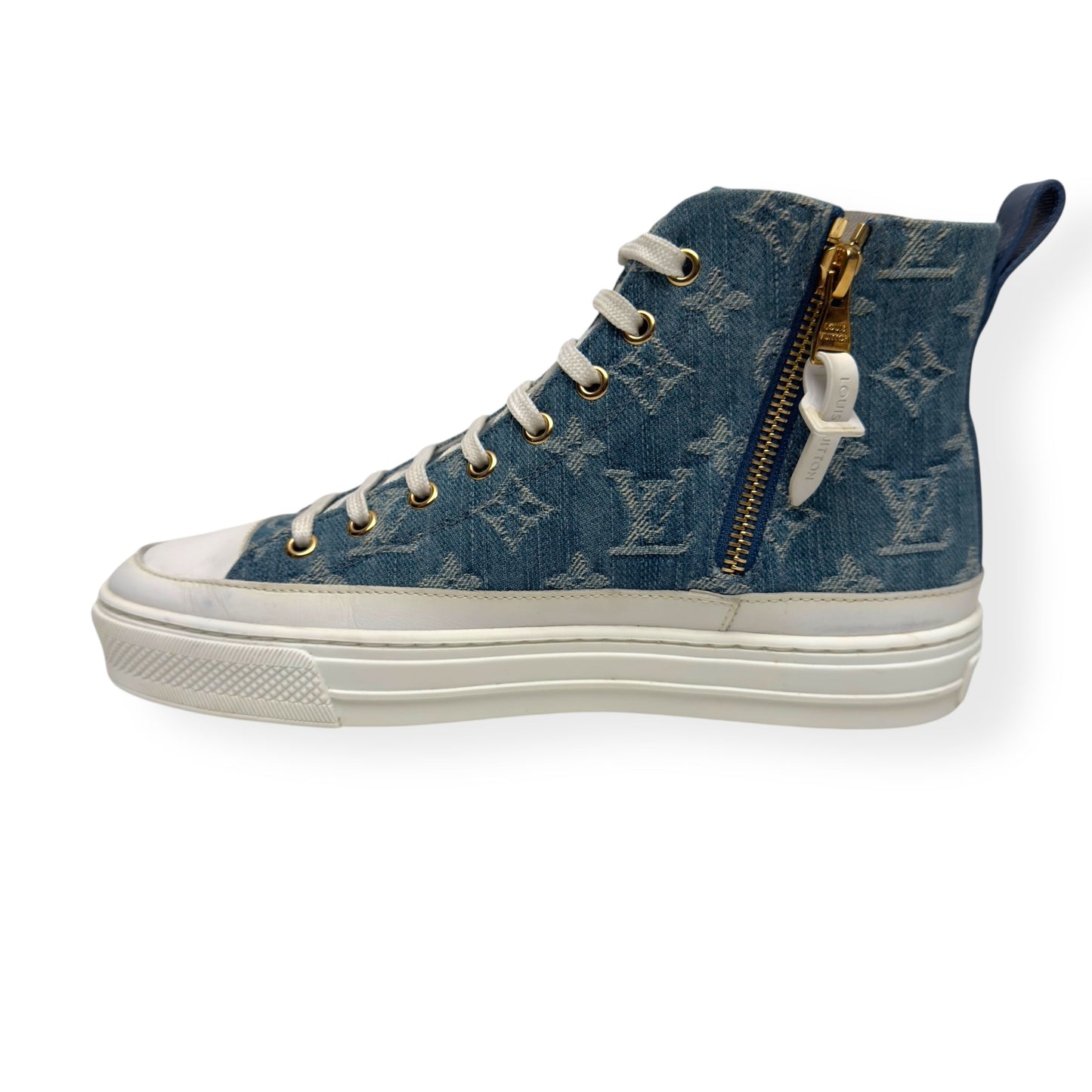 LOUIS VUITTON LV STELLAR HIGH TOP DENIM MONOGRAM SNEAKER BLUE / WHITE 37.5 / UK4.5 | UK 4.5, Blue