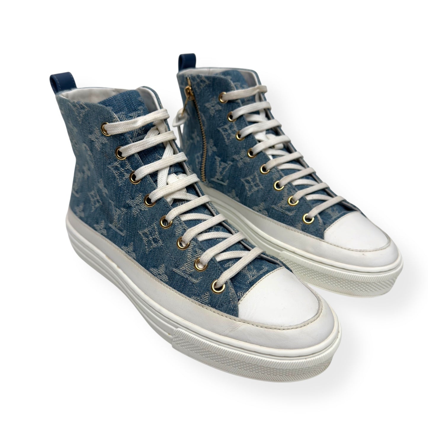 LOUIS VUITTON LV STELLAR HIGH TOP DENIM MONOGRAM SNEAKER BLUE / WHITE 37.5 / UK4.5 | UK 4.5, Blue