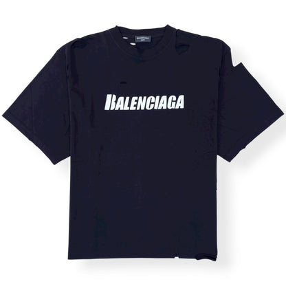 BALENCIAGA OVERSIZED DISTRESSED LOGO T-SHIRT BLACK / WHITE S | Small, Black