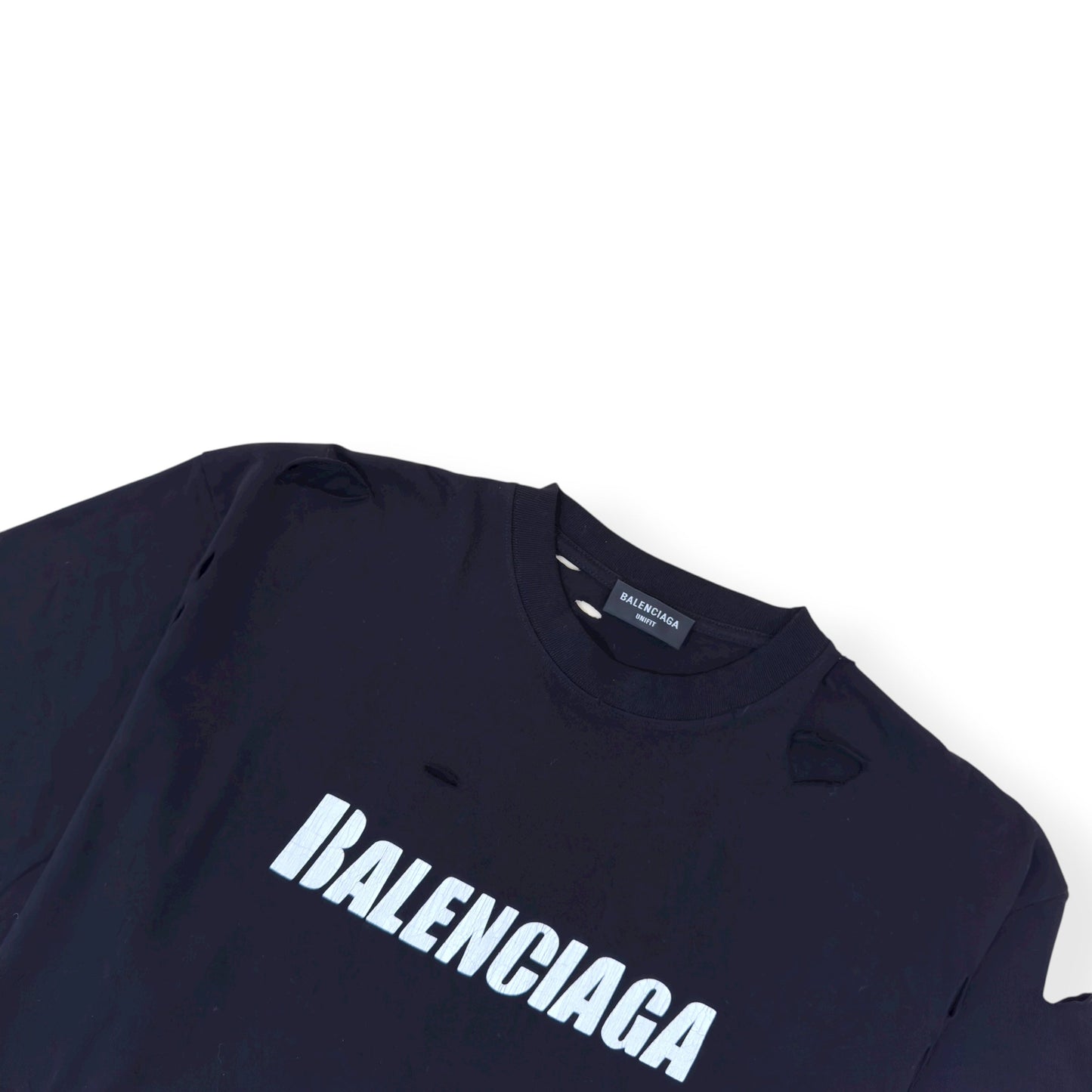 BALENCIAGA OVERSIZED DISTRESSED LOGO T-SHIRT BLACK / WHITE S | Small, Black