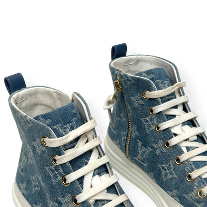 LOUIS VUITTON LV STELLAR HIGH TOP DENIM MONOGRAM SNEAKER BLUE / WHITE 37.5 / UK4.5 | UK 4.5, Blue