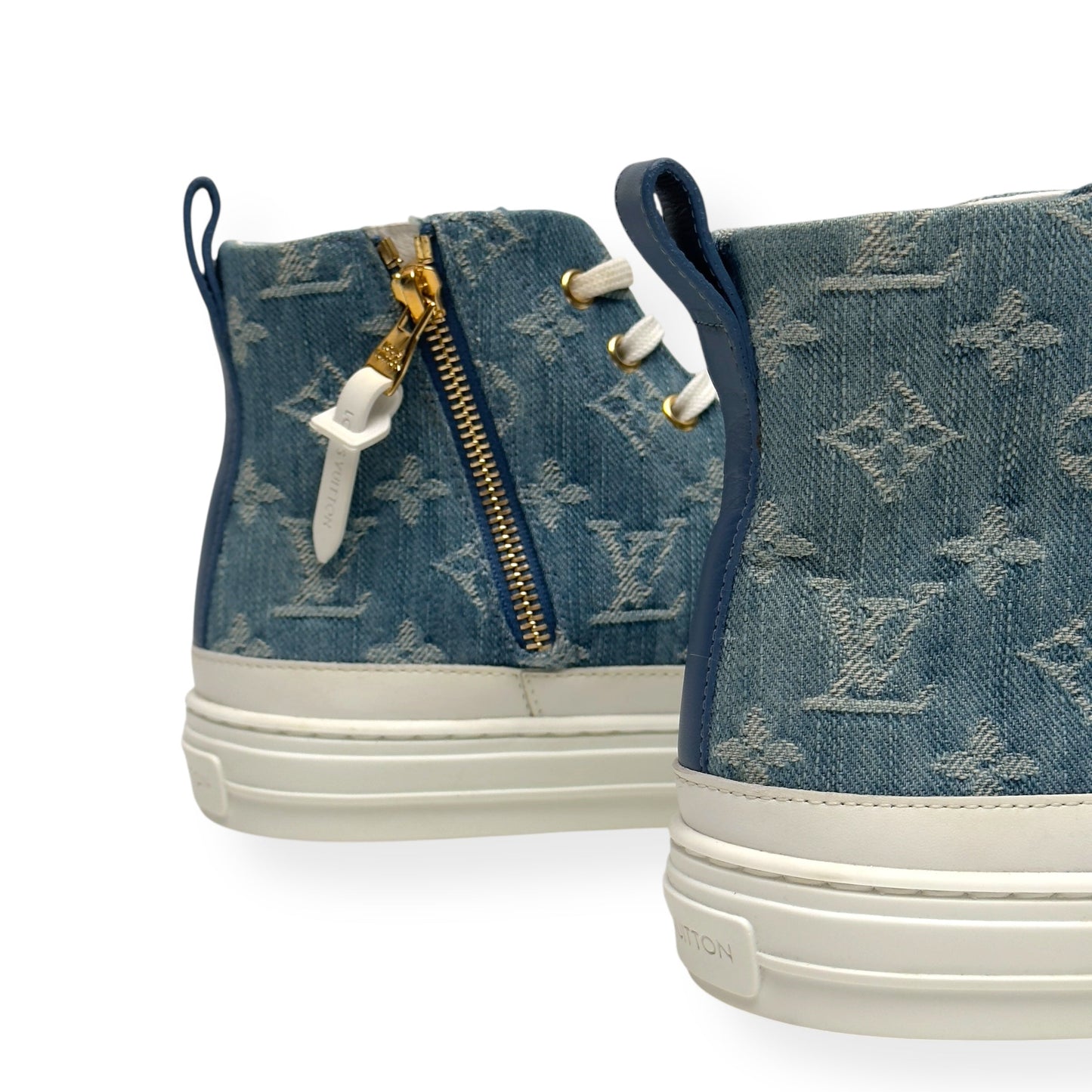 LOUIS VUITTON LV STELLAR HIGH TOP DENIM MONOGRAM SNEAKER BLUE / WHITE 37.5 / UK4.5 | UK 4.5, Blue
