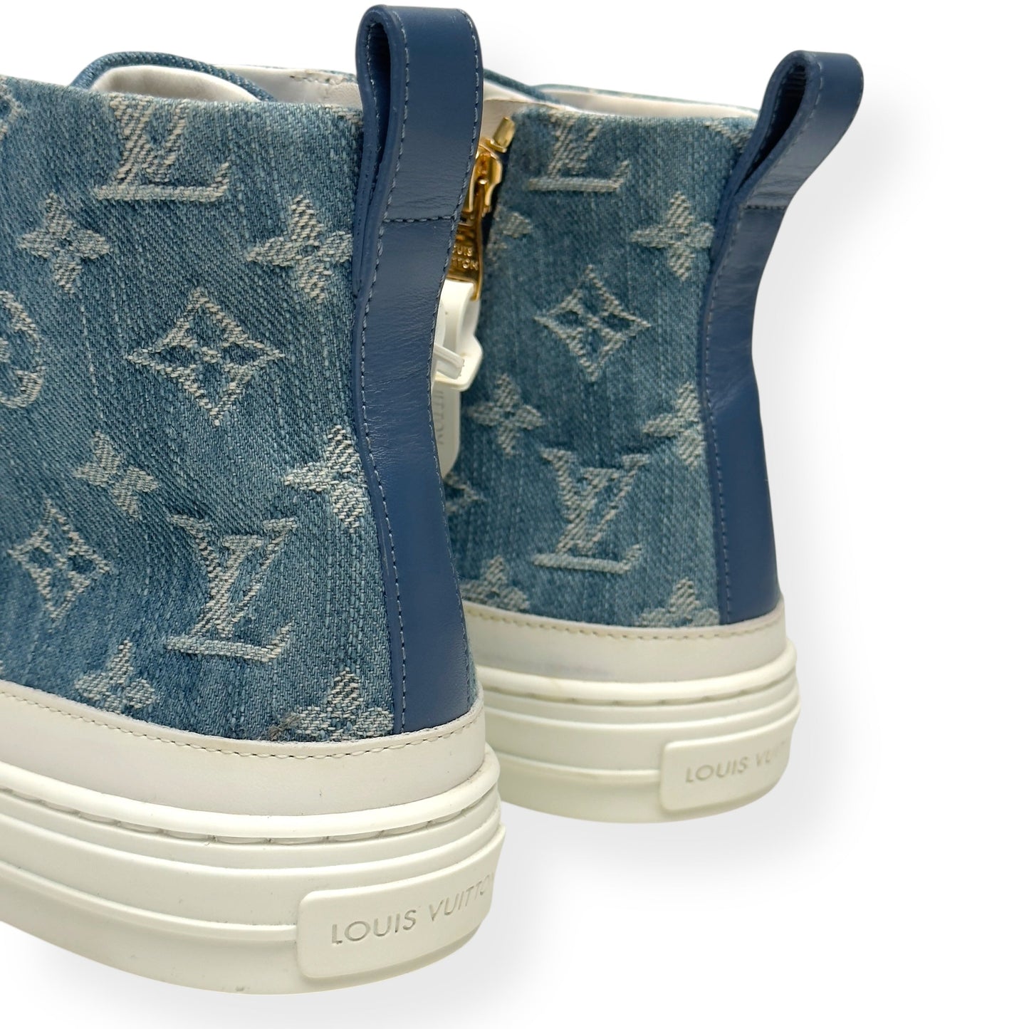 LOUIS VUITTON LV STELLAR HIGH TOP DENIM MONOGRAM SNEAKER BLUE / WHITE 37.5 / UK4.5 | UK 4.5, Blue