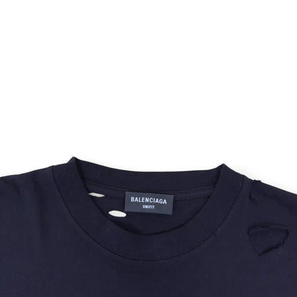 BALENCIAGA OVERSIZED DISTRESSED LOGO T-SHIRT BLACK / WHITE S | Small, Black