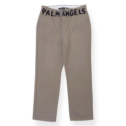 PALM ANGELS SEASONAL LOGO CHINO TROUSERS BEIGE / BLACK L | Large, Beige