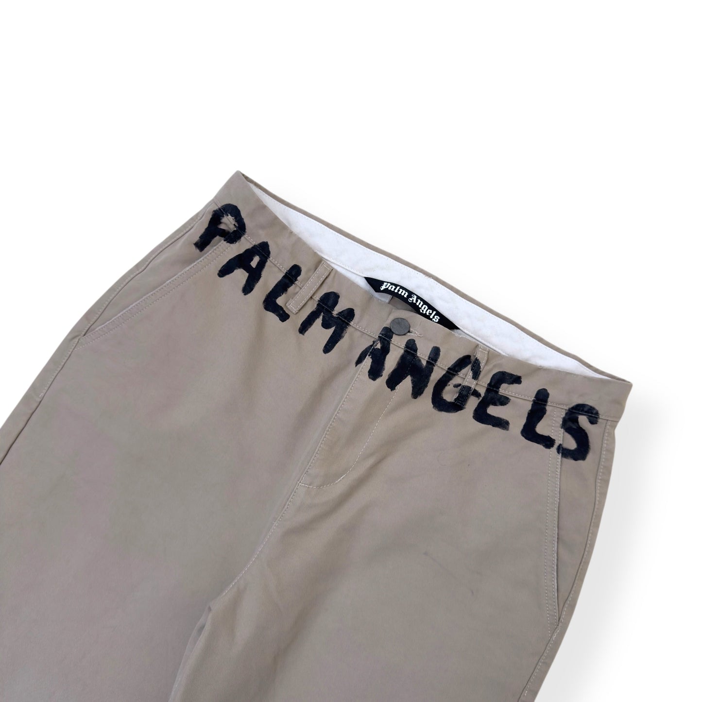 PALM ANGELS SEASONAL LOGO CHINO TROUSERS BEIGE / BLACK L | Large, Beige