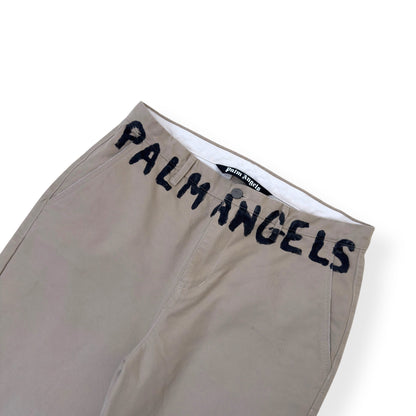 PALM ANGELS SEASONAL LOGO CHINO TROUSERS BEIGE / BLACK L | Large, Beige