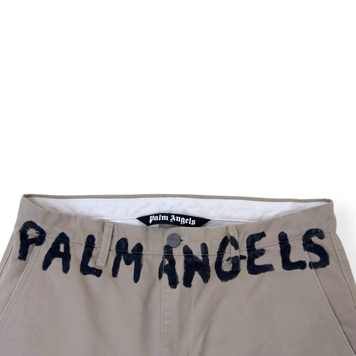 PALM ANGELS SEASONAL LOGO CHINO TROUSERS BEIGE / BLACK L | Large, Beige