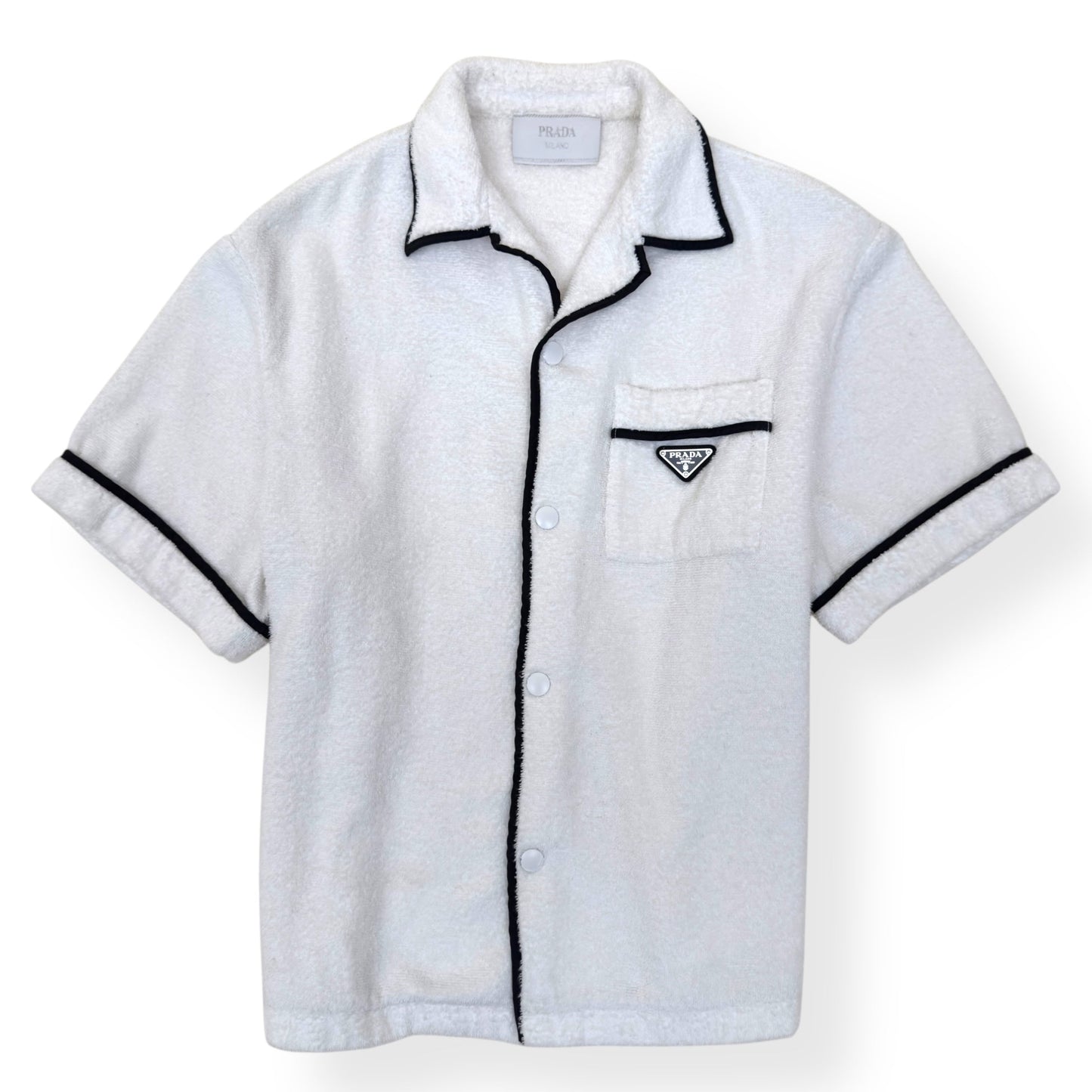 PRADA TERRY COTTON BOWLING SHIRT WHITE L | Large, White