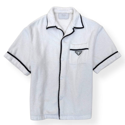 PRADA TERRY COTTON BOWLING SHIRT WHITE L | Large, White