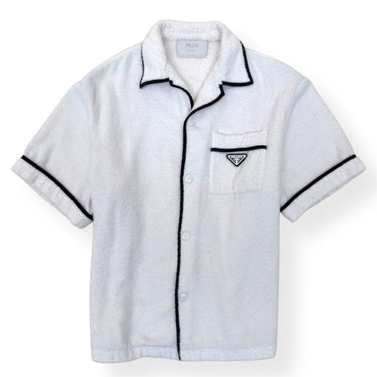 PRADA TERRY COTTON BOWLING SHIRT WHITE L | Large, White