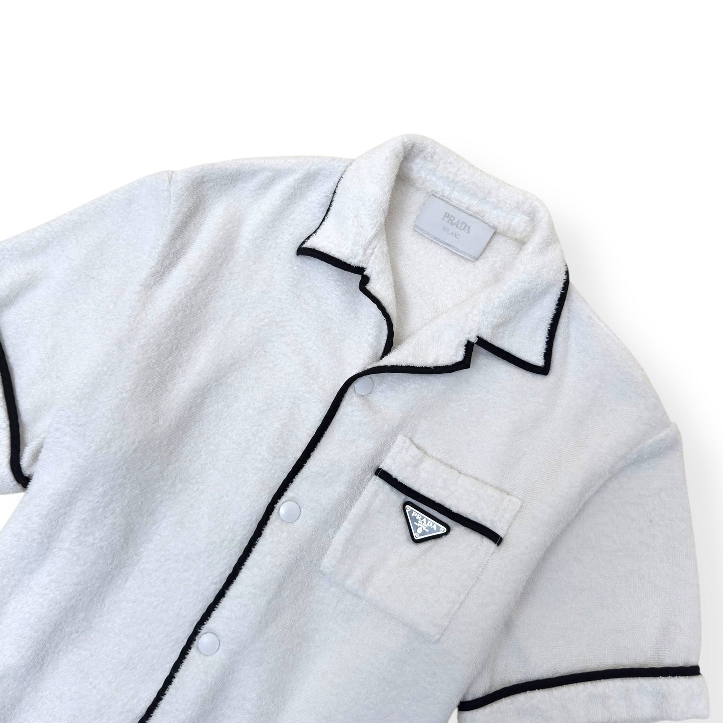 PRADA TERRY COTTON BOWLING SHIRT WHITE L | Large, White