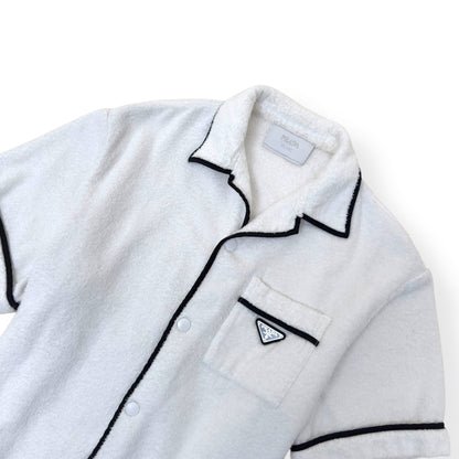 PRADA TERRY COTTON BOWLING SHIRT WHITE L | Large, White