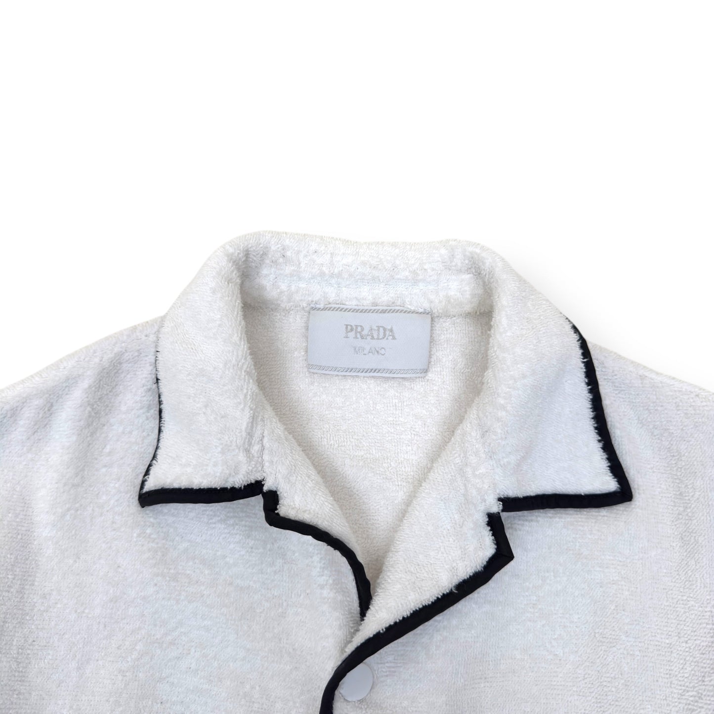PRADA TERRY COTTON BOWLING SHIRT WHITE L | Large, White
