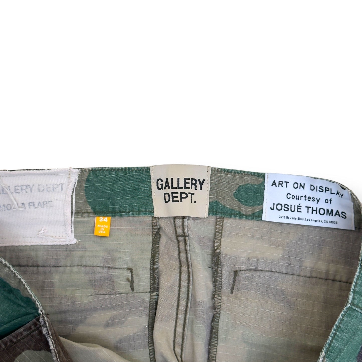 GALLERY DEPT. LA FLARE PAINTED CARGO TROUSERS CAMO W34” | Large, Camo
