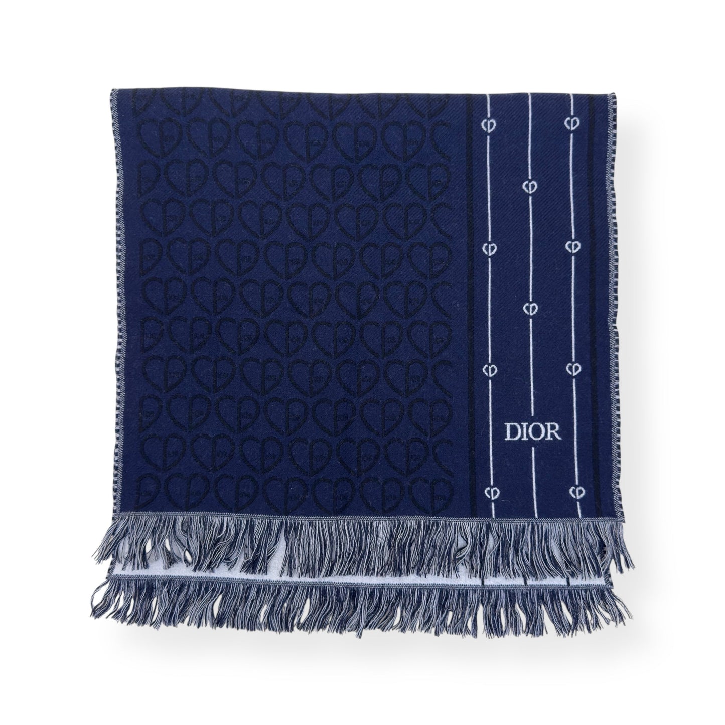 DIOR CD HEART PATTERN WOOL SCARF NAVY | O/S, Navy