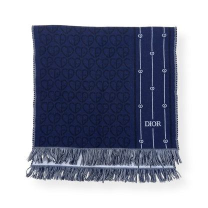 DIOR CD HEART PATTERN WOOL SCARF NAVY | O/S, Navy