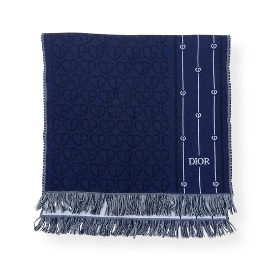 DIOR CD HEART PATTERN WOOL SCARF NAVY | O/S, Navy