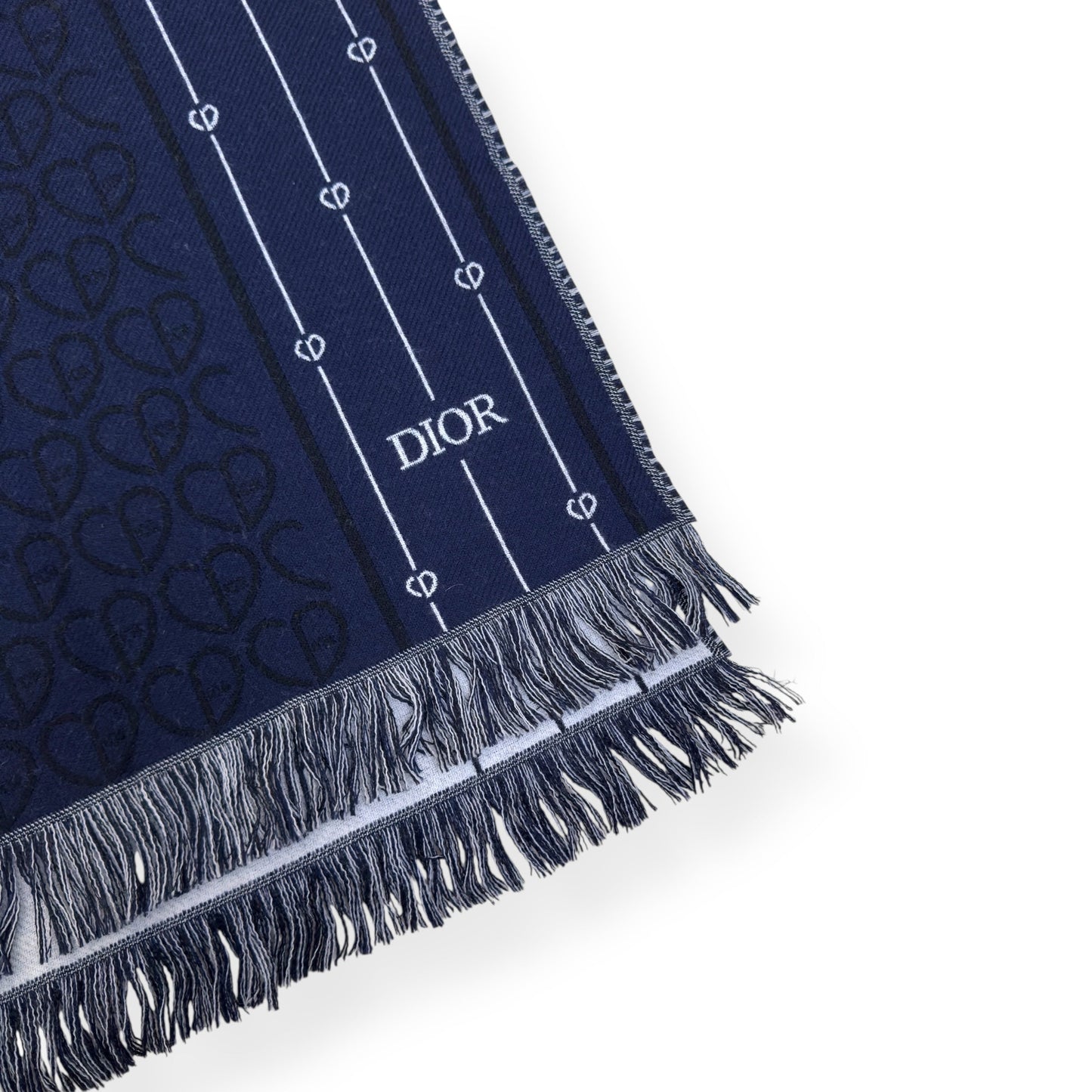 DIOR CD HEART PATTERN WOOL SCARF NAVY | O/S, Navy