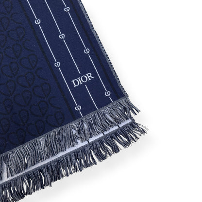 DIOR CD HEART PATTERN WOOL SCARF NAVY | O/S, Navy