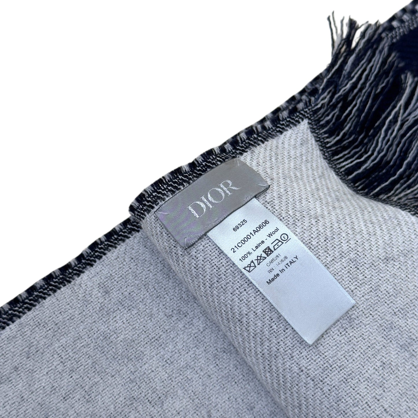 DIOR CD HEART PATTERN WOOL SCARF NAVY | O/S, Navy