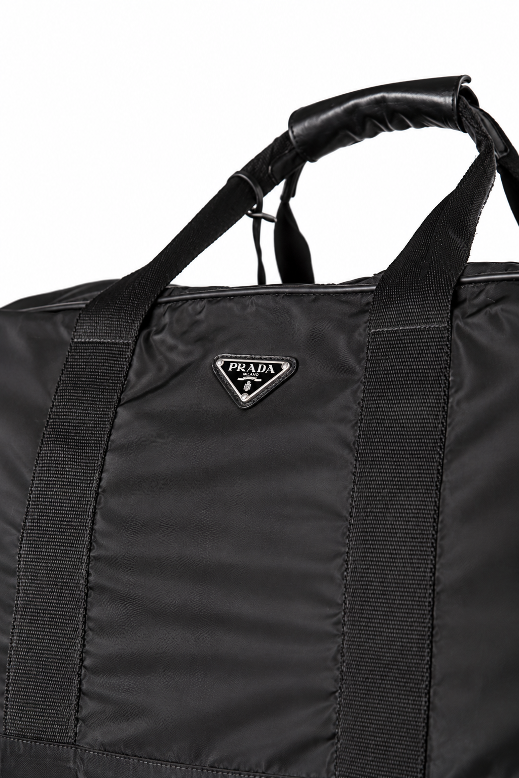 Prada Tessuto Nylon Leather Strap Detailed Duffle Bag | O/S, Black