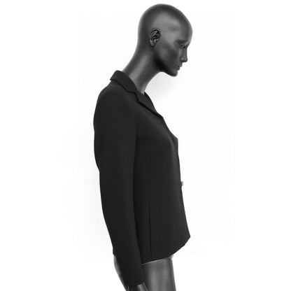 Prada FW 1999 wool blazer with a leather buckle strap velcro closure and leather trims. Size IT 40 / UK 8. Available at Artefact Archive.