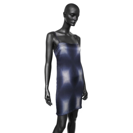 Prada SS 1998 semi-sheer silk slip dress with a pixelated print and mini length. Size IT 42 / UK 10. Available at Artefact Archive.