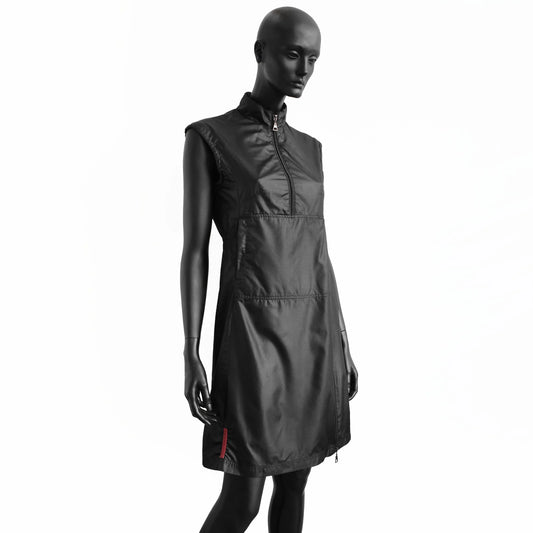 Prada Sport SS 1999 sleeveless nylon dress with zipper details. Size M / UK 10. Available at Artefact Archive.