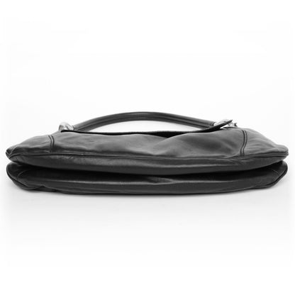 Prada SS 2003 shoulder bag in black Nappa leather with metal hoop strap details. Available at Artefact Archive.