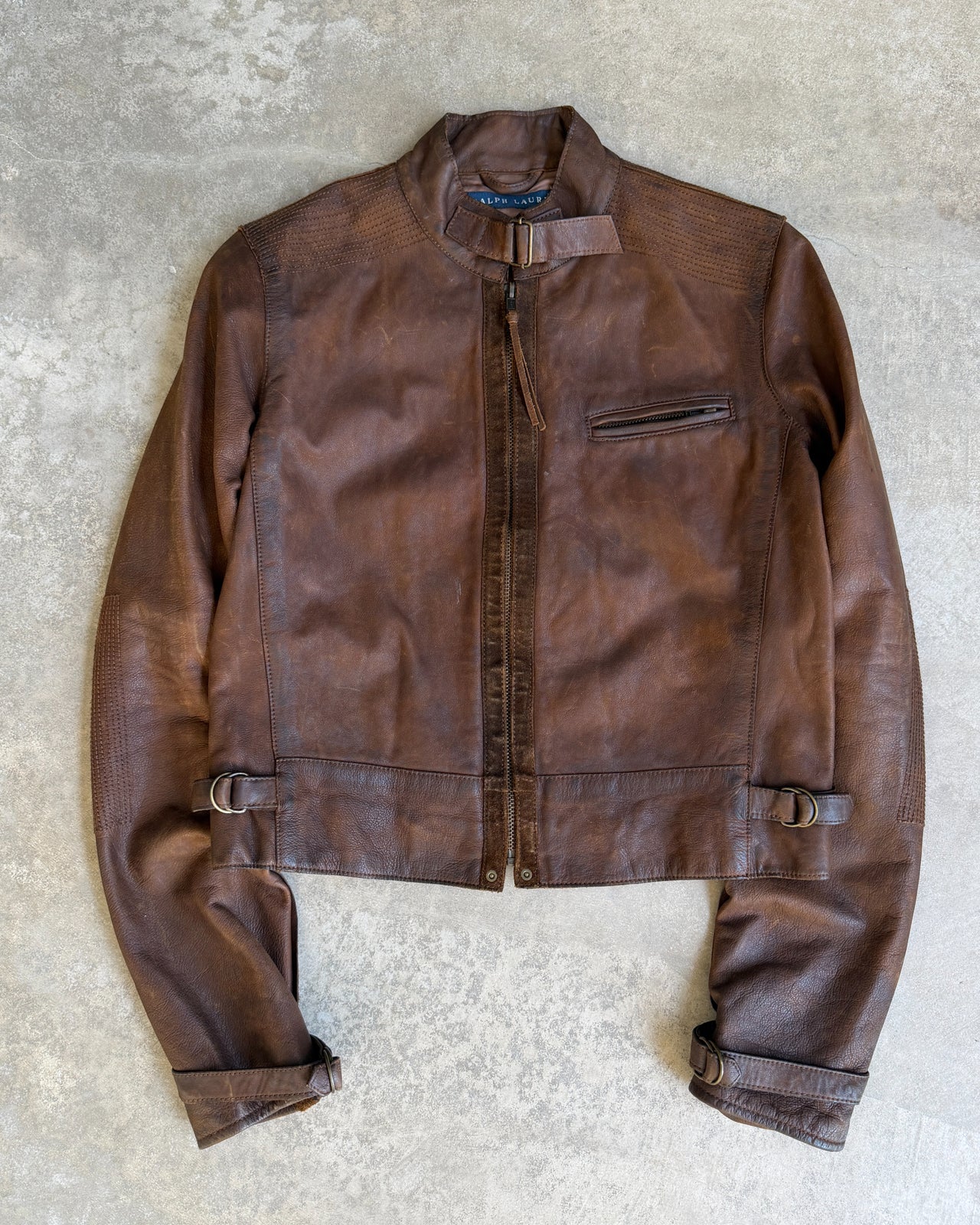 Ralph Lauren Brown Cowhide Leather Jacket – S-on a concrete background